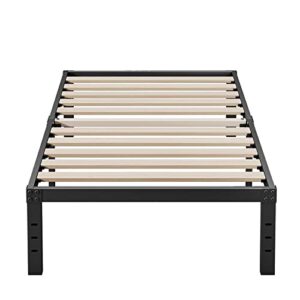 cleaniago twin size bed frame, wooden slats support, 16 inch high, heavy duty 2500 pounds support for mattress, no box spring needed, noise free, easy assembly, black