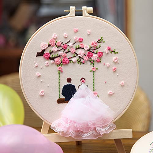 BYVUTE Embroidery Wedding Kit, for Beginners Wedding Decor Stamped Cross Stitch DIY Full Range Easy Needlepoint with Hoops and Color Threads for Adults Lovers Propose (Happiness)