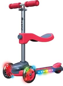 razor rollie dlx, 3-wheel light-up scooter for younger children, seated and stand-up riding options