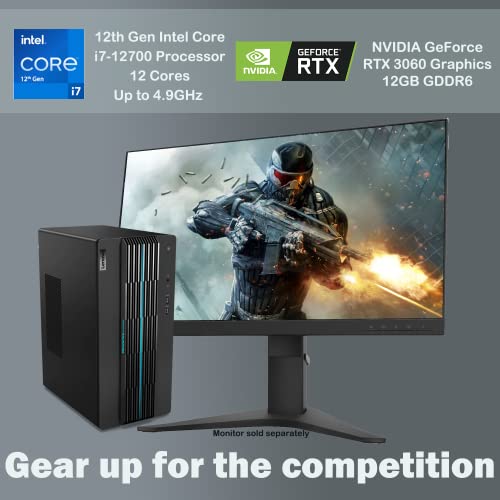 Lenovo IdeaCentre 5 Gaming Desktop, Intel Core i7-12700 Processor, GeForce RTX 3060, 16GB RAM, 1TB SSD + 2TB HDD, RJ45, HDMI, DP, Wired KB & Mouse, Wi-Fi 6, Windows 11 Home