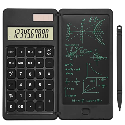 EooCoo Basic Calculator with Notepad,10-Digit Large Display Office Desk Calcultors with Erasable Writing Table,Support Solar and Battery,Multi-Function Portable Calculator for Office, School and Home