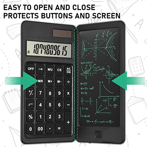 EooCoo Basic Calculator with Notepad,10-Digit Large Display Office Desk Calcultors with Erasable Writing Table,Support Solar and Battery,Multi-Function Portable Calculator for Office, School and Home