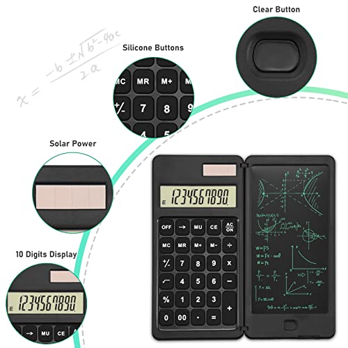 EooCoo Basic Calculator with Notepad,10-Digit Large Display Office Desk Calcultors with Erasable Writing Table,Support Solar and Battery,Multi-Function Portable Calculator for Office, School and Home