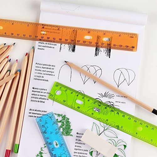 6 Pack Color Transparent Ruler Plastic Rulers 12 Inch, Metric Bulk Rulers with Inches and Centimeters, Kids Ruler for School, Home, Office