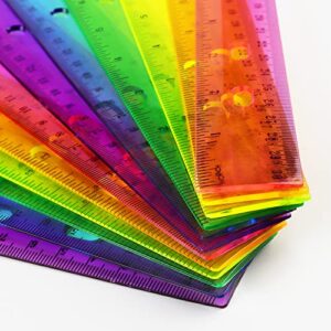 6 Pack Color Transparent Ruler Plastic Rulers 12 Inch, Metric Bulk Rulers with Inches and Centimeters, Kids Ruler for School, Home, Office