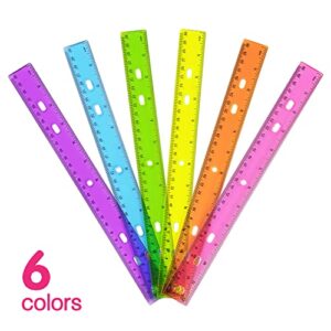 6 Pack Color Transparent Ruler Plastic Rulers 12 Inch, Metric Bulk Rulers with Inches and Centimeters, Kids Ruler for School, Home, Office