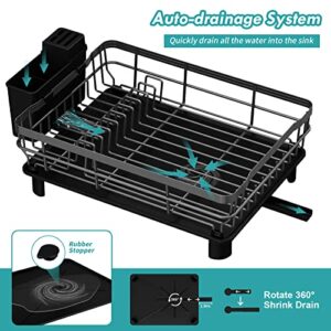 XILIDIA Dish Drying Rack with Drainboard, Grey Dish Racks for Kitchen Counter, Dish Dryer Rack with Drainage, Large Capacity Dish Drainer with Utensil Holder and Extra Dish Drying Mat