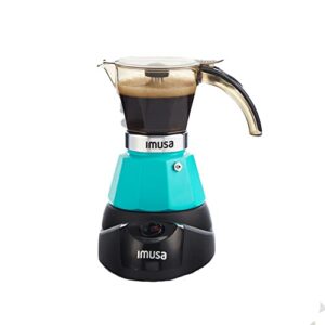 imusa 3 cup electric espresso maker with detachable base, teal