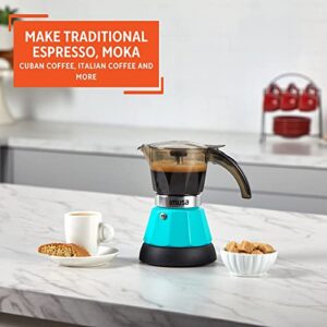 Imusa 3 Cup Electric Espresso Maker with Detachable Base, Teal