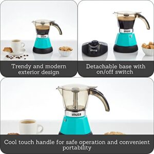 Imusa 3 Cup Electric Espresso Maker with Detachable Base, Teal