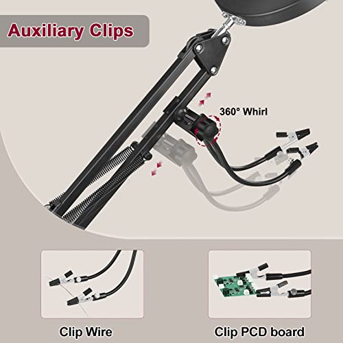 Magnifying Glass with Light and Clamp, 5X & 10X Magnifying Lens Desk Lamp with Gooseneck Arms, 3 Color Modes, 108 pcs LED Beads, LED Lighted Magnifier with Light for Hobby Crafts Repair Close Works