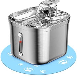 Rantizon Cat Water Fountain, 74oz/2.2L Stainless Steel Cat Fountain Water Bowl, Quiet Electric Automatic Pet Water Fountain with Silicone Mat, Water Fountain for Cats Inside for Cats Dogs Pets