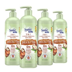 suave kids naturals 3in1 shampoo conditioner body wash with shea butter 4 pack kids 3 in 1 dermatologist-tested and tear-free shampoo conditioner bodywash 16.5 oz