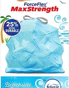 Glad ForceFlex MaxStrength Tall Kitchen Drawstring Trash Bags, 13 Gallon, Beachside Breeze with Febreze Freshness, 34 Count