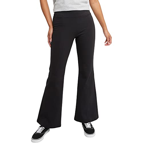 Hanes Women's Originals Jersey Flare Leg, Bell Bottom Stretch Pants, Black