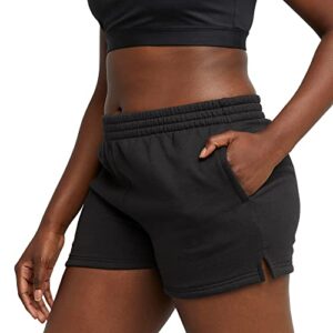 Hanes Women's Originals Sweat, Heavyweight Fleece, Shorts with Pockets, 2", Black