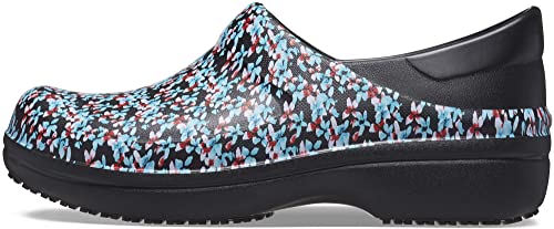 Crocs Women's Neria Pro II Clog, Slip Resistant Work Shoes, Black/Ice Blue, 9