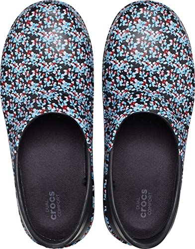 Crocs Women's Neria Pro II Clog, Slip Resistant Work Shoes, Black/Ice Blue, 9