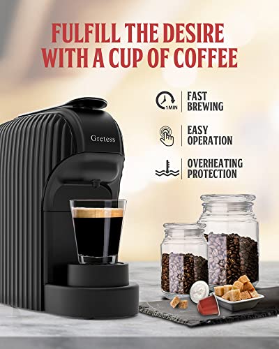 Gretess Espresso Machine, Coffee Machine Programmable Buttons for Espresso and Lungo, Capsule Coffee Maker, Italian 20 Bar High Pressure Pump, 34 Oz Water Tank, Black, OPT-07MB