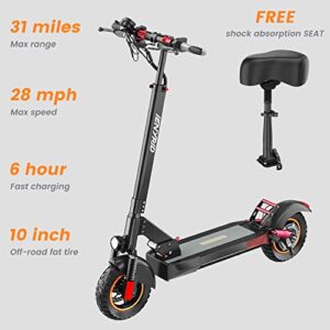 iENYRID Adult Electric Scooter, E Scooter with Detachable Seat for Adults, 600W Motor, 28Mph Top Speed, 31Miles Max Range, 10" Pneumatic Tires for Commuter -Black