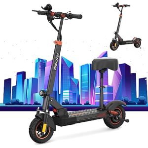 ienyrid 800w adults electric scooter with seat, updated 48v 16ah battery, 28mph top speed, 25miles range, dual suspension & braking system,10'' off-road tire, foldable commuter e-scooter