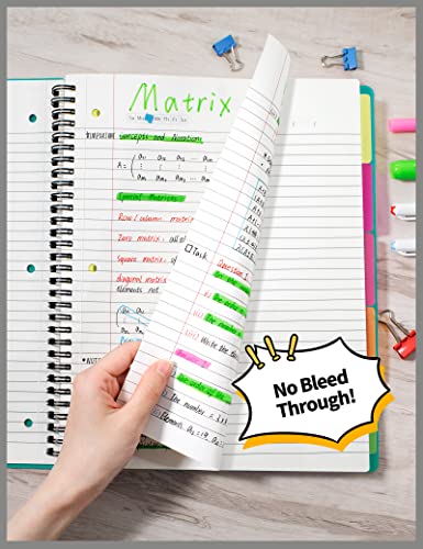 SUNEE 5 Subject Notebook College Ruled - 300 Pages, 8.2"x10.8", Spiral Lined Notebook with 5 Pocket Colored Dividers, 3-Hole Punched Paper, Teal Notebooks for School Supplies, Home & Office, Writing Journal