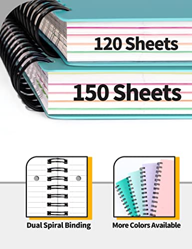 SUNEE 5 Subject Notebook College Ruled - 300 Pages, 8.2"x10.8", Spiral Lined Notebook with 5 Pocket Colored Dividers, 3-Hole Punched Paper, Teal Notebooks for School Supplies, Home & Office, Writing Journal