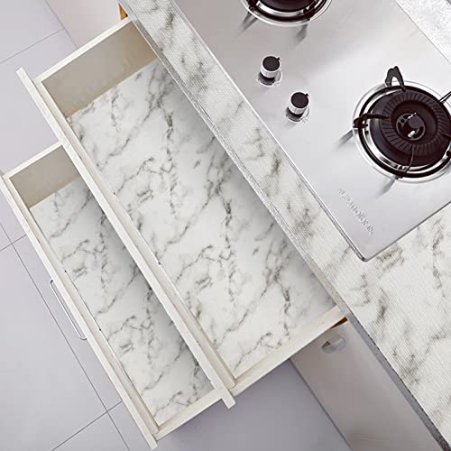 Drawer and Shelf Liner for Kitchen Cabinet: Non Adhesive Fridge Liner Washable Reusable Easy to Clean Strong Grip Liner for Cabinets, Dresser, Bathroom Cupboard Drawers, White Marble (12 in x 10 FT)