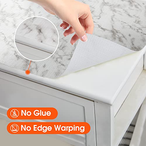 Drawer and Shelf Liner for Kitchen Cabinet: Non Adhesive Fridge Liner Washable Reusable Easy to Clean Strong Grip Liner for Cabinets, Dresser, Bathroom Cupboard Drawers, White Marble (12 in x 10 FT)