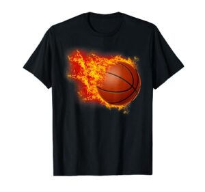 basketball basketball hoop fire flames ball graphic t-shirt