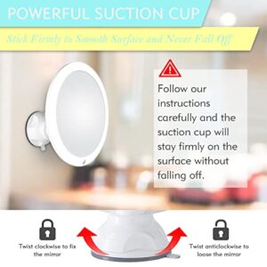 Beinocci 20x Magnifying Mirror with Light - 8'' Lighted Makeup Strong Magnification Portable Travel Suction Cup Easy Mounting LED Magnified for Bathroom, White (XH-011)