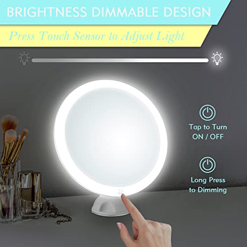 Beinocci 20x Magnifying Mirror with Light - 8'' Lighted Makeup Strong Magnification Portable Travel Suction Cup Easy Mounting LED Magnified for Bathroom, White (XH-011)