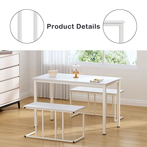 SogesPower Kitchen Table Set with Dining Chairs 47.2 inches Industrial Dining Table Set for 2 Person Modern Kitchen Furniture Suitable for Kitchen Dining Room,White