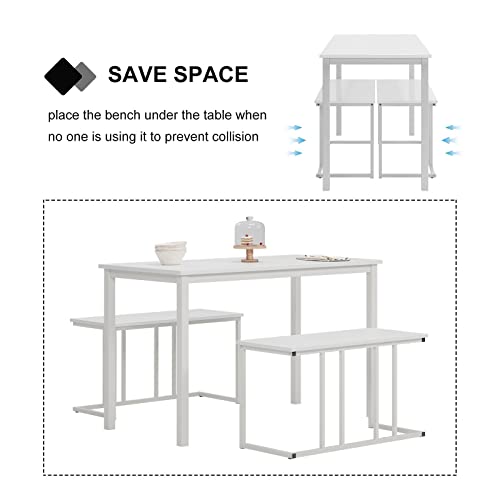 SogesPower Kitchen Table Set with Dining Chairs 47.2 inches Industrial Dining Table Set for 2 Person Modern Kitchen Furniture Suitable for Kitchen Dining Room,White