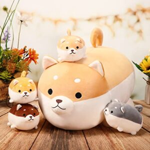5 pcs stuffed mommy babies dog pillows 17.7 inch shiba inu plush animals toys with 5.9 inch small corgi dog puppy babies plush pillows 4 in 1 kawaii puppy with babies inside toys gift for girls boys