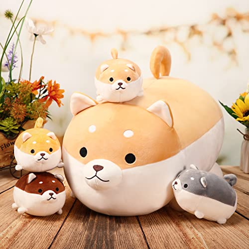 5 Pcs Stuffed Mommy Babies Dog Pillows 17.7 Inch Shiba Inu Plush Animals Toys with 5.9 Inch Small Corgi Dog Puppy Babies Plush Pillows 4 in 1 Kawaii Puppy with Babies Inside Toys Gift for Girls Boys