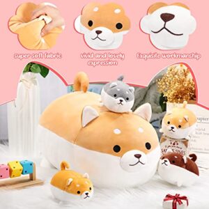 5 Pcs Stuffed Mommy Babies Dog Pillows 17.7 Inch Shiba Inu Plush Animals Toys with 5.9 Inch Small Corgi Dog Puppy Babies Plush Pillows 4 in 1 Kawaii Puppy with Babies Inside Toys Gift for Girls Boys