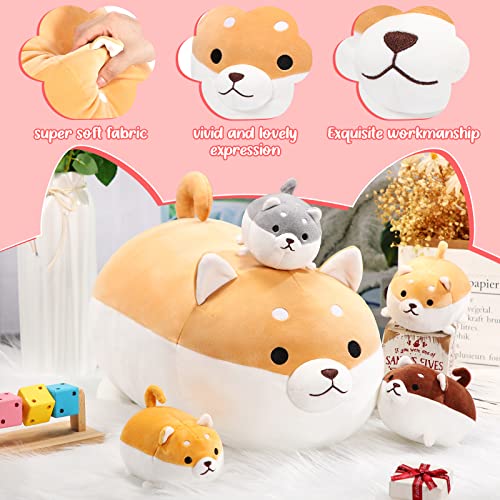 5 Pcs Stuffed Mommy Babies Dog Pillows 17.7 Inch Shiba Inu Plush Animals Toys with 5.9 Inch Small Corgi Dog Puppy Babies Plush Pillows 4 in 1 Kawaii Puppy with Babies Inside Toys Gift for Girls Boys