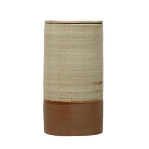 bloomingville stoneware 2-tone lid, natural and brown canister