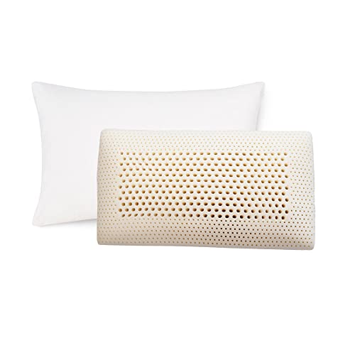 Freeli. Talalay Latex Bed Pillow - Queen Size with 400 Thread Count Sateen Cotton Cover, Side Sleeper Design, Dual-Zone Support - Firmer Edges and Softer Middle, Breathable Comfort, Made in USA