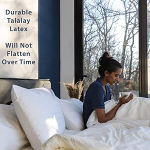 Freeli. Talalay Latex Bed Pillow - Queen Size with 400 Thread Count Sateen Cotton Cover, Side Sleeper Design, Dual-Zone Support - Firmer Edges and Softer Middle, Breathable Comfort, Made in USA