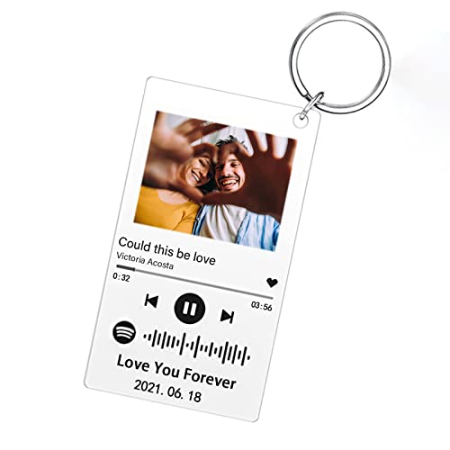 Custom Acrylic Spotify Music Keychain，Personalized Photo Song Keychain with Spotify Music Code Gift For Him Her Couples Lover Valentine’s Day