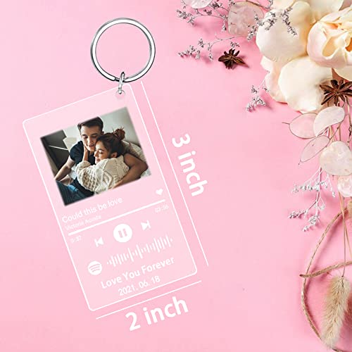 Custom Acrylic Spotify Music Keychain，Personalized Photo Song Keychain with Spotify Music Code Gift For Him Her Couples Lover Valentine’s Day