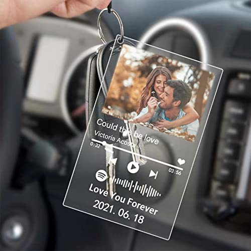 Custom Acrylic Spotify Music Keychain，Personalized Photo Song Keychain with Spotify Music Code Gift For Him Her Couples Lover Valentine’s Day