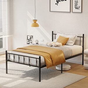 zunatu Metal Bed Frame Platform with Headboard & Footboard Heavy Duty Sturdy Foundation with Storage Space Squeak Resistant Easy Assembly,NO Box Spring Needed,Twin