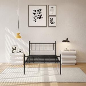 zunatu Metal Bed Frame Platform with Headboard & Footboard Heavy Duty Sturdy Foundation with Storage Space Squeak Resistant Easy Assembly,NO Box Spring Needed,Twin