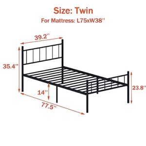 zunatu Metal Bed Frame Platform with Headboard & Footboard Heavy Duty Sturdy Foundation with Storage Space Squeak Resistant Easy Assembly,NO Box Spring Needed,Twin