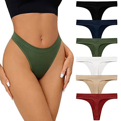 SHARICCA Seamless Thongs for Women Sexy Breathable No Show Thong Underwear Women Multiple Pack, M, 6P02