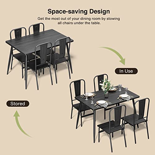 Gizoon Dining Table Set for 4 with Chairs, 5-Piece Kitchen Table and Chairs for 4 with Thick Board for Home, Small Space, Apt, Heavy-Duty, Black