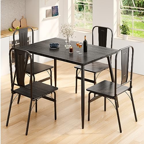 Gizoon Dining Table Set for 4 with Chairs, 5-Piece Kitchen Table and Chairs for 4 with Thick Board for Home, Small Space, Apt, Heavy-Duty, Black